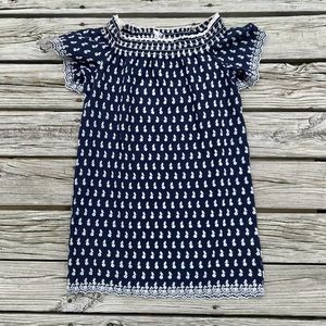 Ladies SOPHIE MAX Navy Blue Embroidered Eyelet Smocking Off Shoulder Dress L XL